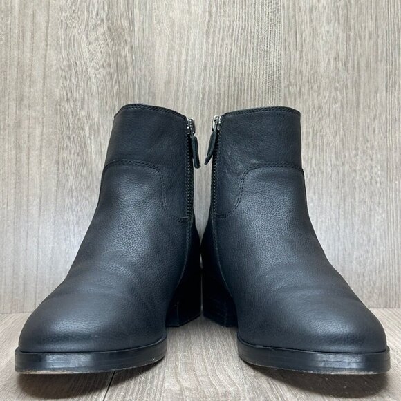 Eileen Fisher Boots Size 6.5 Knitted Chelsea Ankle Stacked Heel Leather Black - Picture 2 of 12